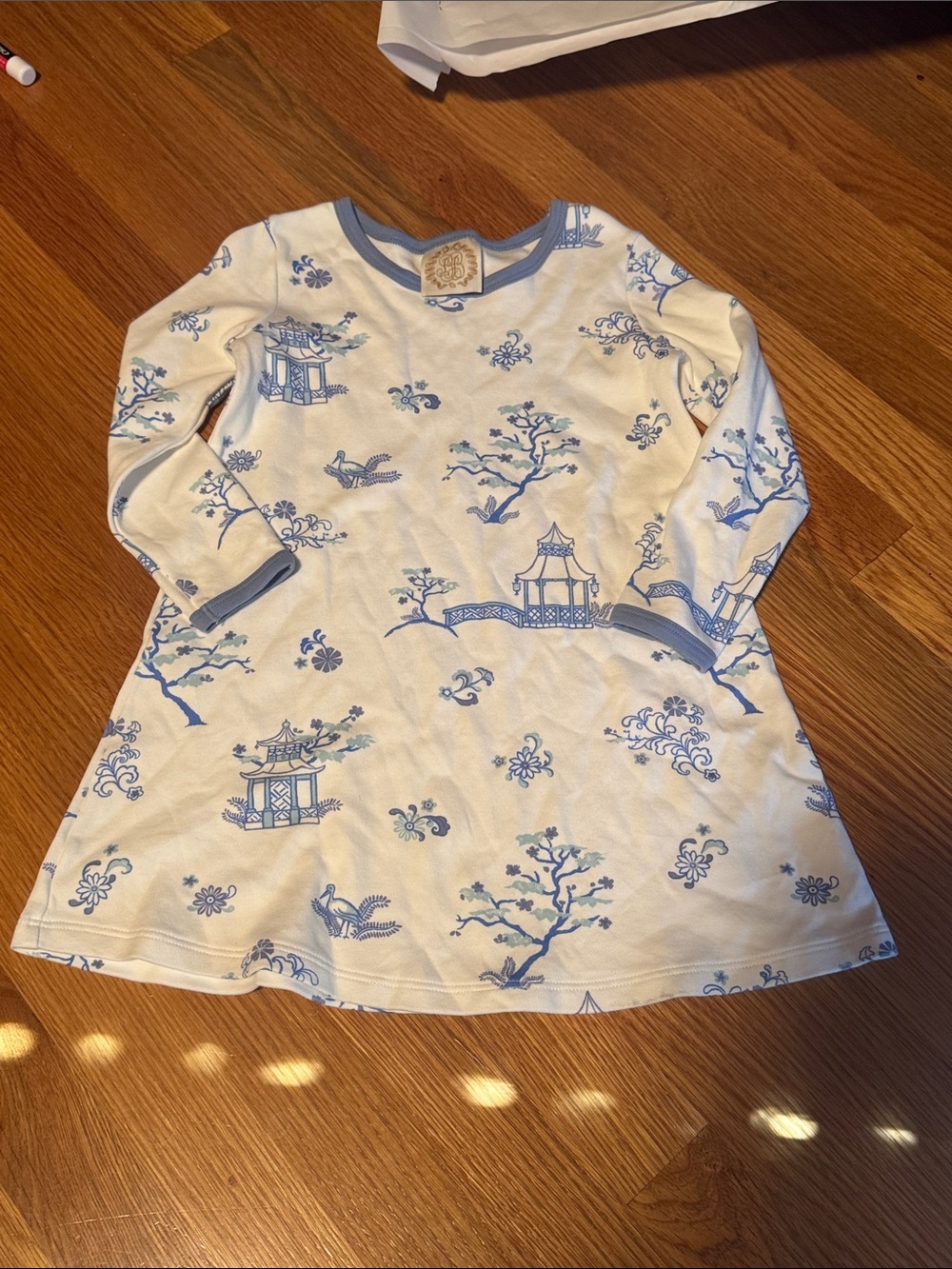 The Beaufort Bonnet Company Blue & White Printed Kids Dress